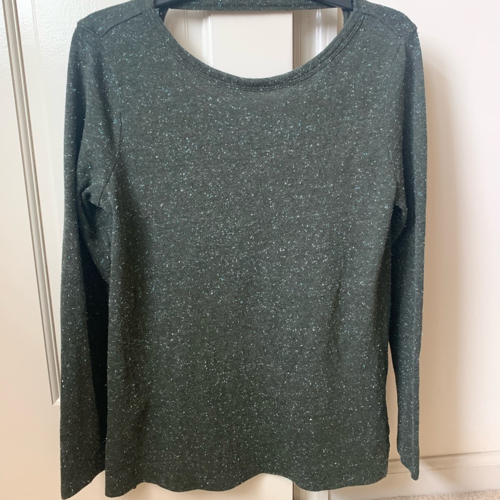 LOFT Gray Fitted Crew Neck Long Sleeve Sweater